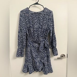 Blue floral long sleeve wrap dress. Size L